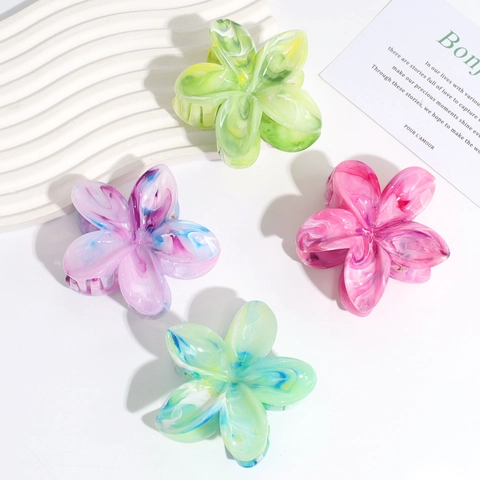Elegant Flower Hair Claw Clip Acetate Marble Gradient Texture Strong Hold Non-Slip Hair Accessory For Women Styling