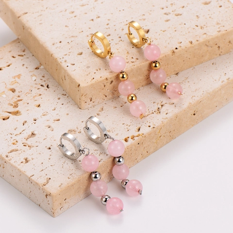 Pendientes De Aro Colgantes Acero Inoxidable 304 Cuentas Cristal Rosa Estilo Vacaciones Playa Para Mujeres
