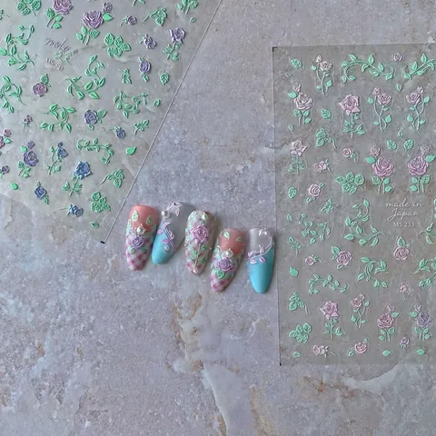 3D Embossed Nail Art Stickers 5D Relief Rose Flower Design Thin Self Adhesive Decals For Manicure Decoration