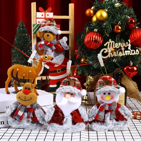 Addobbi Natalizi Appesi Peluche Stoffa Cartone Animato Babbo Natale Pupazzo Di Neve Renna Orso Bambole Per Decorazione Casa