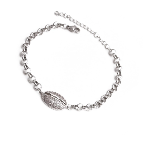Pulsera De Cadena De Acero Inoxidable Con Colgante De Concha De Cobre Y Circonitas Joyería Marina Para Mujer