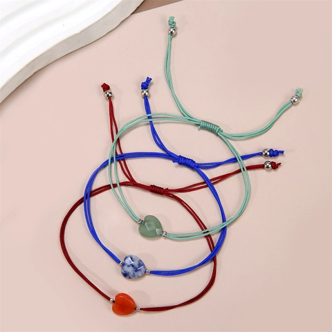 Handwoven Heart Natural Stone Turquoise Adjustable Bracelet Multi Colors Bohemian Braided Jewelry Women Fashion Wristband