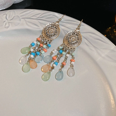 Orecchini A Pendente Con Frange Di Piume Boho Etnico Vintage Lega Perla Gioielli Per Donna Accessori Da Spiaggia