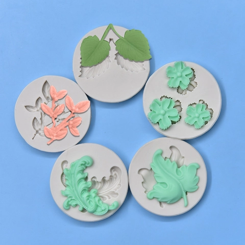 Leaf Flower Silicone Molds Round Fondant Cake Decorating Tools DIY Clay Soap Resin Crafting Plant Patterns