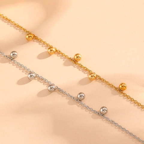 Ronde Bal Kraal Armband Enkelbandje 18K Verguld Roestvrij Staal Waterdicht Minimalistische Sieraden Voor Dames