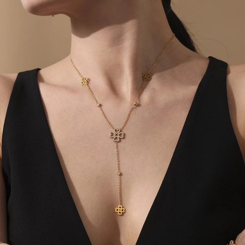Vierblättriges Kleeblatt Halskette Armband Ohrringe Schmuck Edelstahl 18K Vergoldet Herz Ausschnitt Quaste Mode Für Damen