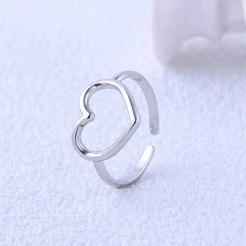 Anello In Acciaio Inossidabile A Forma Di Cuore Regolabile Aperto Cavo Gioielli Minimalisti Per Donne