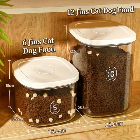 Pet Futterbehälter Vakuum Versiegelt Luftdicht Kunststoff Feuchtigkeitsbeständig Hund Katzenfutter Box Mit Messbecher