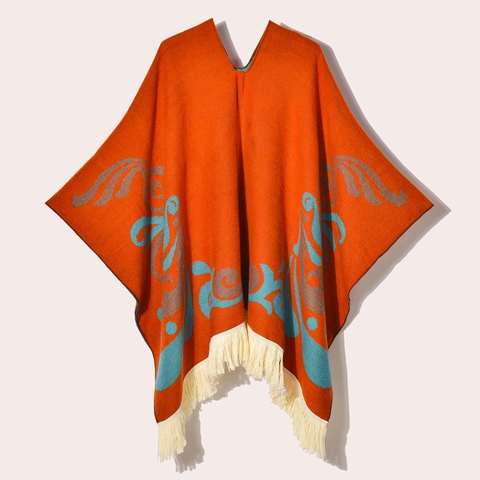 Poncho Chal para Mujer Vintage Pullover Étnico Geométrico con Borlas Cálido Invierno Capa de Imitación Cachemira