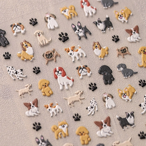 3D Geprägte Nagelkunst Aufkleber Cartoon Hund Design Süße Welpen Pfotenabdrücke PET Selbstklebende Abziehbilder DIY Maniküre