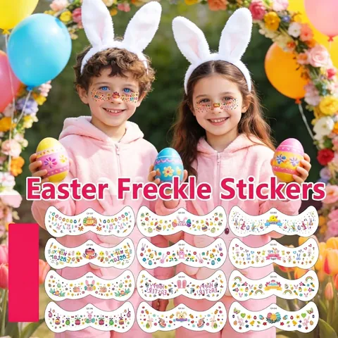 Easter Face Temporary Tattoos Water Transfer Bunny Egg Freckle Stickers Cute Party Decoration For Kids