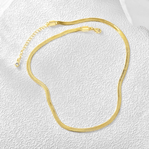 Minimalistische Verguld Koperen Platte Visgraat Slangenbot Ketting Halskette Voor Vrouwen Geometrische Strass Verstelbare Choker Sieraden