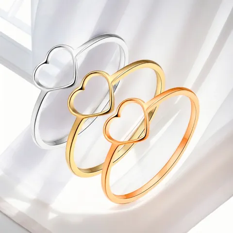 Anello A Cuore Svuotato In Acciaio Inossidabile Gioiello Da Dito Geometrico Minimalista Da Donna Accessorio Di Moda Quotidiano
