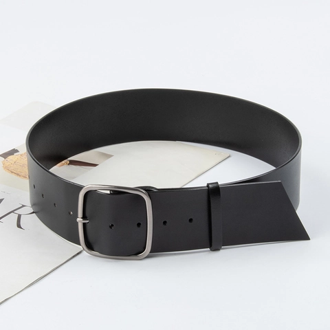 Women Vintage Wide Genuine Leather Belt Solid Color Alloy Pin Buckle Waist Cincher For Dresses Jeans Fashion Accessory