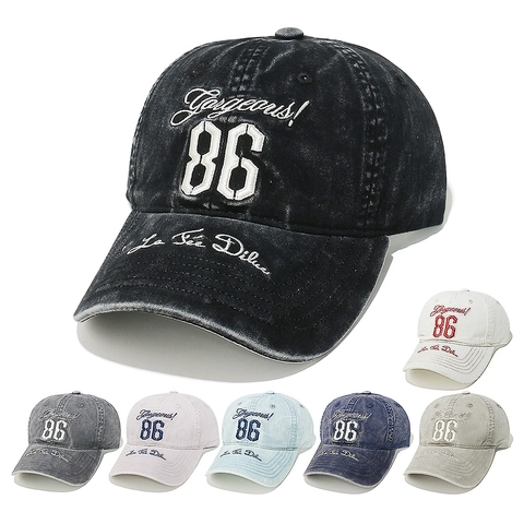 Vintage Washed Cotton Baseball Cap 86 Embroidery Distressed Curved Brim Sun Hat For Men Women Casual Sports Adjustable