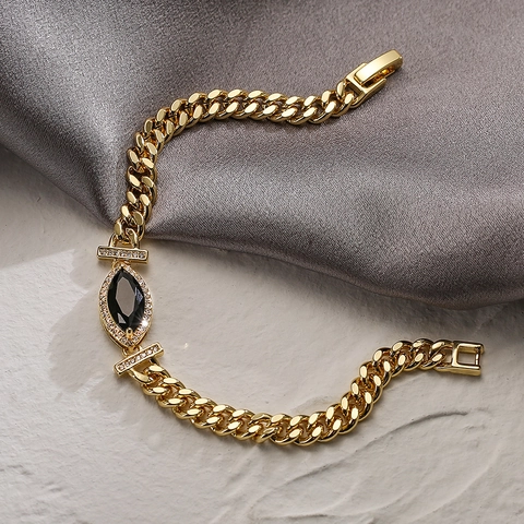 Pulsera Geométrica De Circonita Marquesa Cobre Chapado En Oro Cadena De Eslabones Joyería De Lujo Francesa Mujer