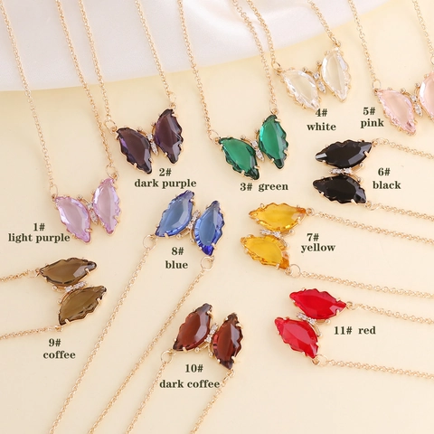 Collana Con Pendente A Farfalla Colorata Cristallo Di Vetro Strass Catena In Rame Gioielli Di Moda Per Donna