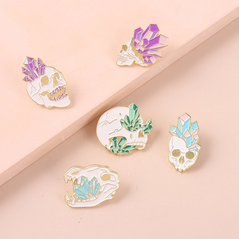 Broche Épinglette En Émail Crâne Et Cristal Gothique Badge En Alliage Bijou Accessoire Pour Vêtement Sac À Dos