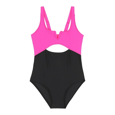 Mädchen Badeanzug Color-Block Cut-Out Nylon Hochelastisch Verstellbare Träger Kinder Strandmode
