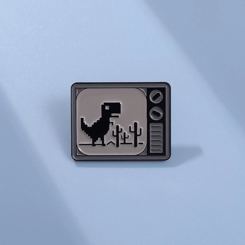 Vintage TV Abzeichen Pixel Art Dino Emaille Brosche Zinklegierung Cartoon Pin Für Rucksack Hut Unisex Dekorativer Mode Schmuck