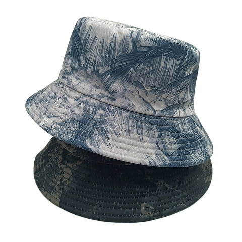 Chapeau Bob Réversible Polyester Protection Solaire Feuille De Palmier Tropicale Peinture À L'encre Vintage Été