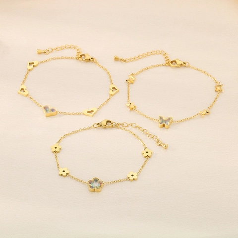 Bracciale In Acciaio Inossidabile Con Ciondoli Cuore Farfalla Fiore Zircone Intarsiato Gioielli Eleganti Per Donna
