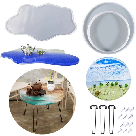 DIY River Table Silicone Molds Resin Casting Metal Hairpin Legs Furniture Coffee Side Table Round Irregular Shape Decor