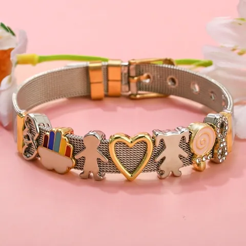 Adjustable Stainless Steel Mesh Strap Bracelet With Alloy DIY Charms Heart Boy Girl Infinity For Women Bestie Gift