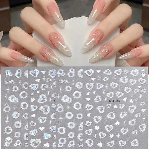 Adesivi Per Unghie In Rilievo 3D Lucentezza Conchiglia Bolla Cuore Stella Forme Decorazione Manicure Olografica