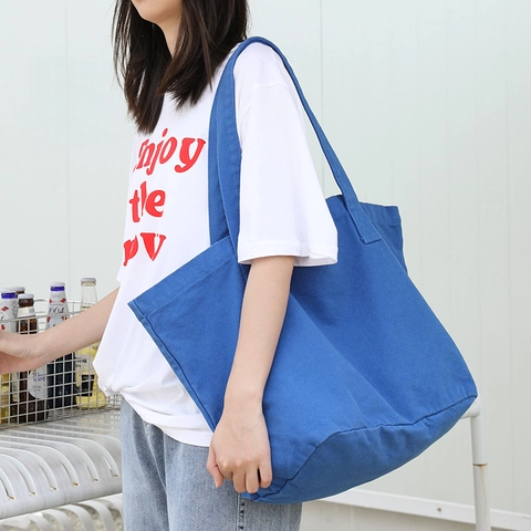 Japanese Retro Canvas Tote Bag Large Capacity Minimalist Shoulder Handbag Vintage Washed Casual Style For Women