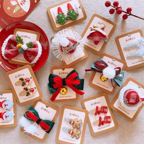 Weihnachten Haarclips Für Mädchen Kinder Rentier Geweih Weihnachtsmann Schneemann Glitzer Schleife Glocke Festliche Haarnadeln