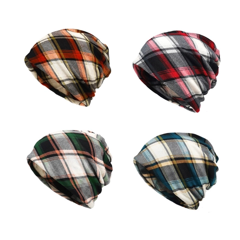 Berretto Maglia Quadri Slouchy Poliestere Caldo Scaldacollo Senza Tesa Skullcap Unisex Autunno Inverno Cappello Outdoor