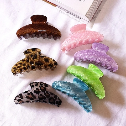 Elegant Large Hair Claw Clip Leopard Print Marble Acetate Shark Hair Clamp For Women Daily Styling Accessories