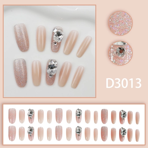 Unghie Finte Ovali Francesi Con Strass Perla Artificial Glitter Rosa Sfumato Unghie Lucide Per Donne Dolce Scintillante Staccabile