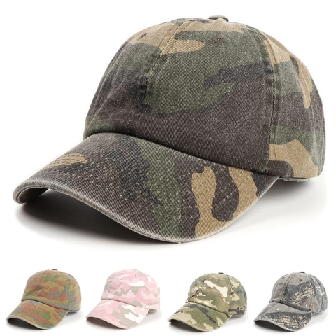 Baseball Cap Washed Cotton Camouflage Pattern Curved Brim Adjustable Vintage Outdoor Sports Hat For Unisex Adult