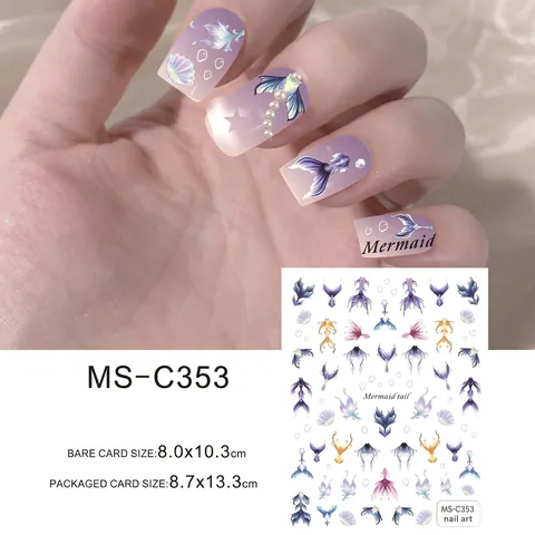Adesivi Nail Art Sirena Medusa Pesce Betta PVC 3D Adesivo Motivo Animale Marino Manicure Decorazione Stile Aurora Donne