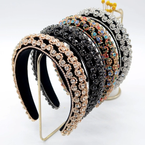 Luxury Rhinestone Velvet Padded Headband Baroque Wide Hair Band Vintage Jeweled Hairband Accessories For Women