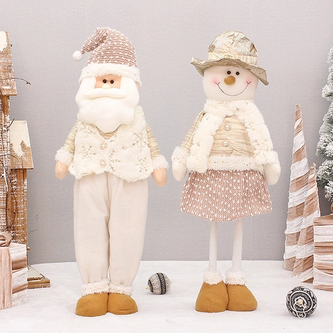 Muñeco de Peluche Telescópico de Navidad Santa Claus Muñeco de Nieve Tela Crema Dorado Altura Ajustable Decoración Hogar