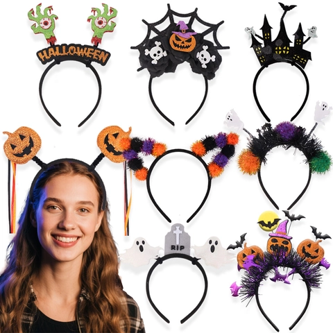 Cerchietto Halloween Occhiali Decorativi Plastica Glitter Zucca Pipistrello Fantasma Teschio Per Festa Cosplay Accessori