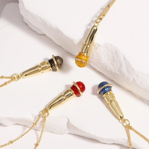 Microphone Pendant Necklace Stainless Steel Music Theme Punk Hip Hop Style Jewelry For Men Women
