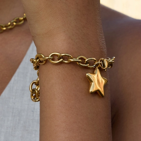 Star Pendant Necklace Stainless Steel Chunky Link Chain Waterproof Hypoallergenic Fashion Jewelry For Women
