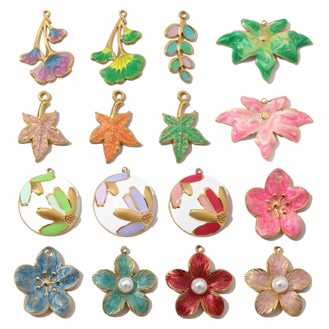 Ciondoli Fiore Foglia Di Acero Acciaio Inossidabile Smalto Charms Colorati Per DIY Collana Gioielli Elegante Vintage