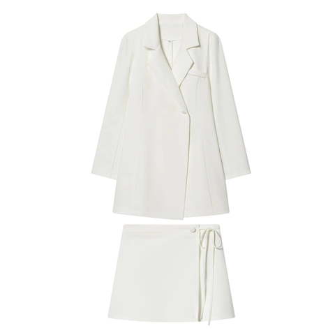 Chic Blazer And Wrap Mini Skirt Solid Color Long Sleeve Polyester Office Streetwear For Women