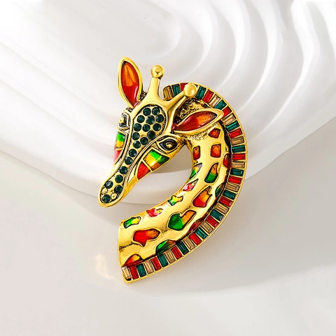 Broche Girafe Vintage Alliage Strass Émail Coloré Épingle Animale Accessoire Mode De Niche Pour Hommes Et Femmes