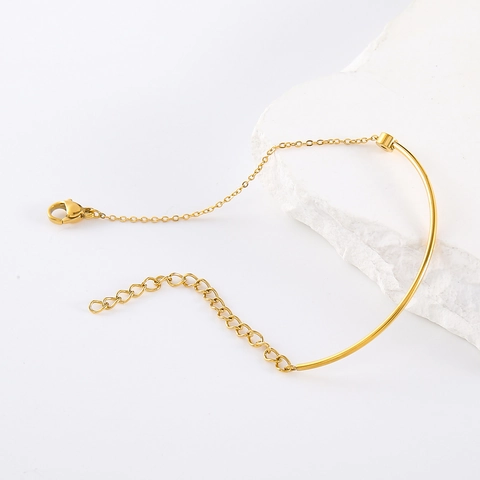 Simple Splicing Bracelet 304 Stainless Steel Zircon Inlay Adjustable Chain Minimalist Gold Plated Jewelry For Women