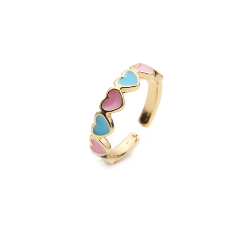 Herzförmiger Verstellbarer Offener Ring Kupfer Emaille Tropföl Schmuck Für Damen Mode Finger Dekoratives Accessoire
