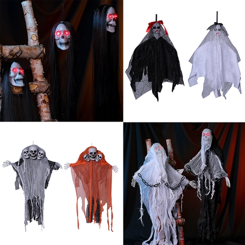 Halloween Hängende Geist Dekoration Gruselige Glühende Augen Skelett Schädel Requisite Horror Spukhaus Party Dekor Neuheit
