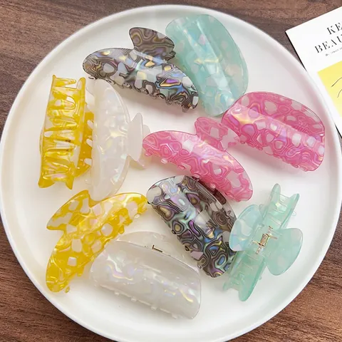 Acetate Marble Pattern Hair Claw Clip Colorful Pearlescent Shark Hairclip Geometric Headwear Accessories For Women