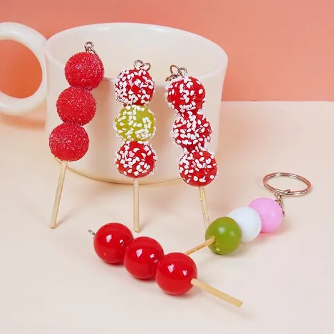 Simulation Food Model Keychain Realistic Resin Sesame Tanghulu Sugar Coated Haws Dango Bag Charm Accessory Gift For All