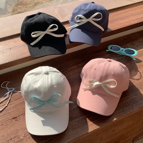 Gorra De Béisbol De Algodón Dulce Con Lazo Grande De Satén Sombrero De Sol De Ala Ancha Para Mujer